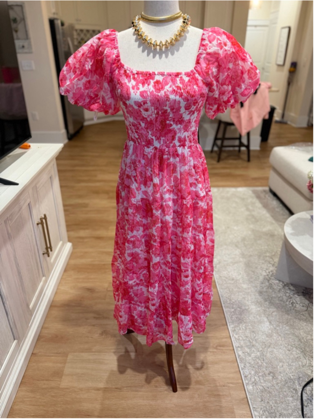 Aleeza Paris Pink Floral Midi Dress M